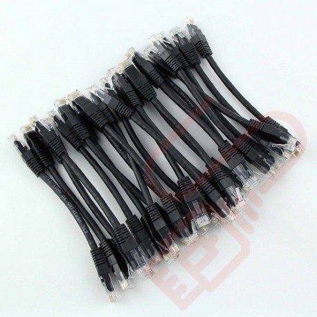 24 Pack of 20cm (8-inch) in Black - Cat5e High Grade 125MHz 24AWG LSZH Patch Cables for 2U Patching