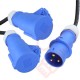 32Amp Commando Male to 2x Commando Female Splitter Power Cables 1.0 Metre Black