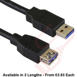 USB 3.0 A Male to A Female Superspeed Data Cable Black